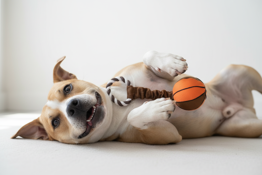 Basketball Rope Toy – Staffie on his back