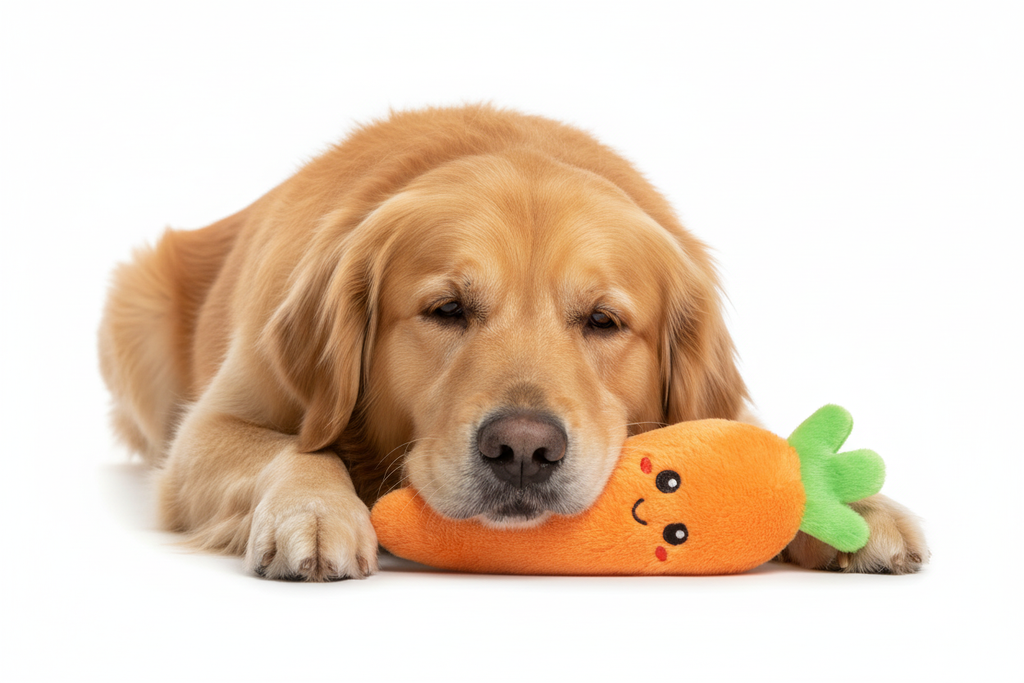 Big Dog Cuddling with Carrot Plush Toy