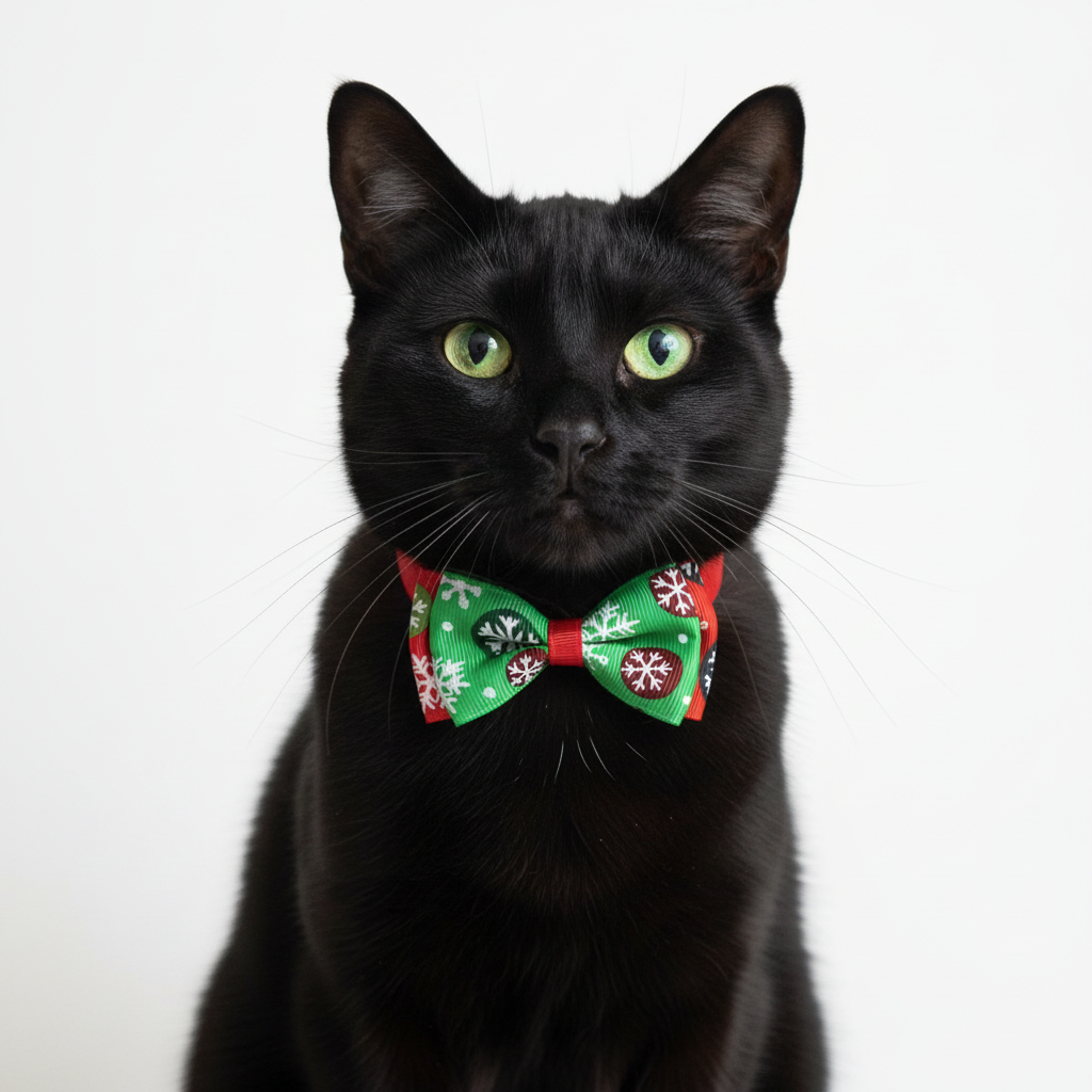 Black Cat Wearing Christmas Bow Tie