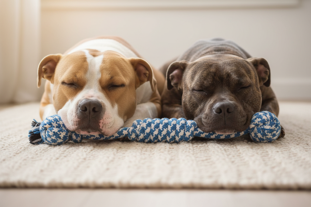Blue Rope Toy – Two Bullies Falling Asleep