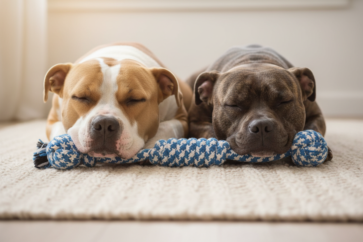 Blue Rope Toy – Two Bullies Falling Asleep