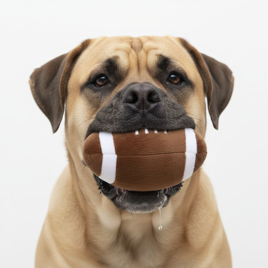 Bull Mastiff with Plush Rugby Ball