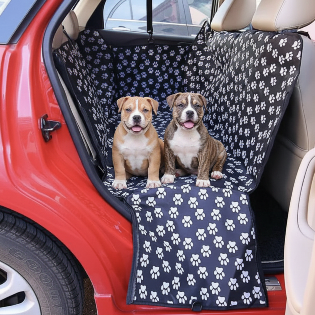 Bully puppies on paw print car seat cover