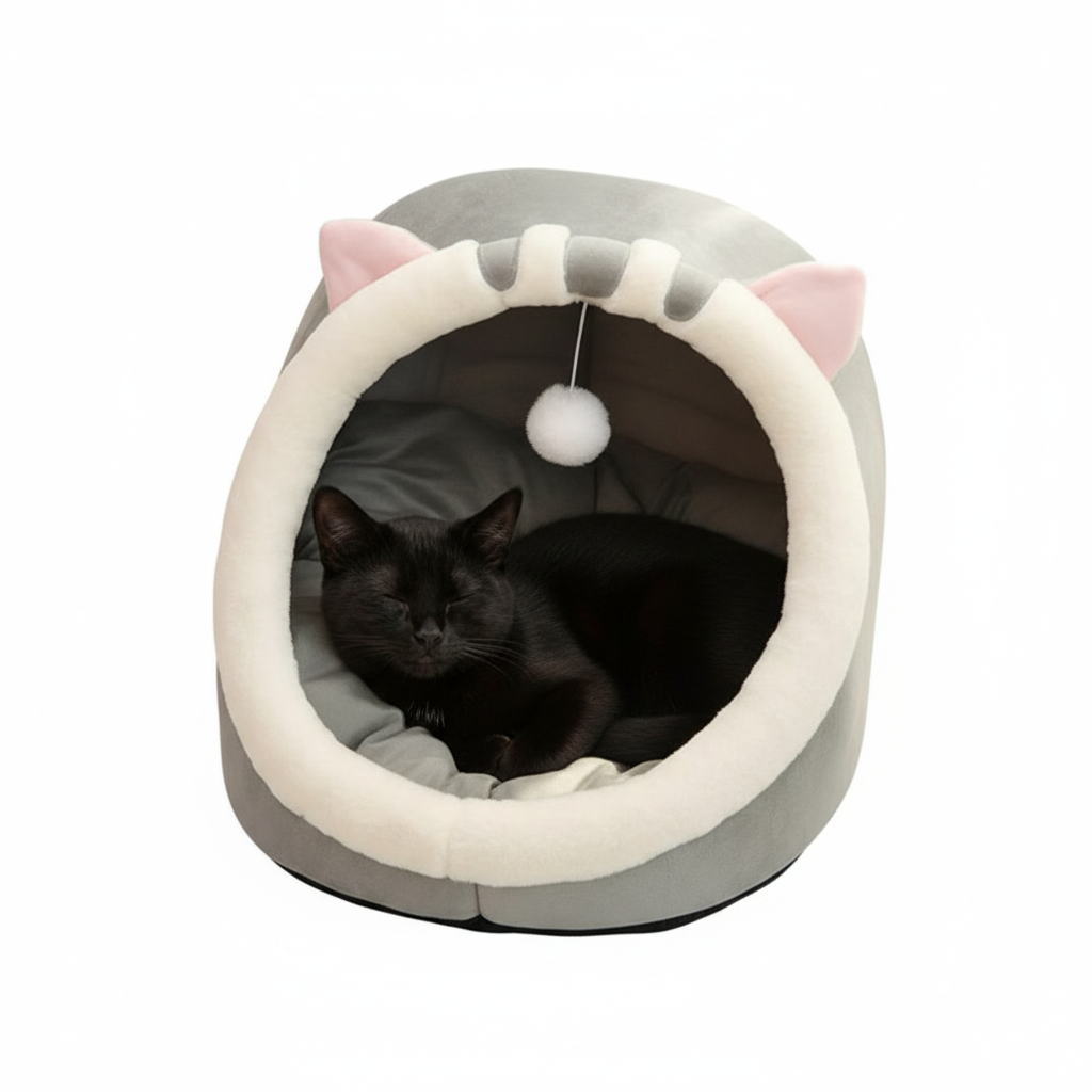 Cat Cave Bed No Stripes Black Cat