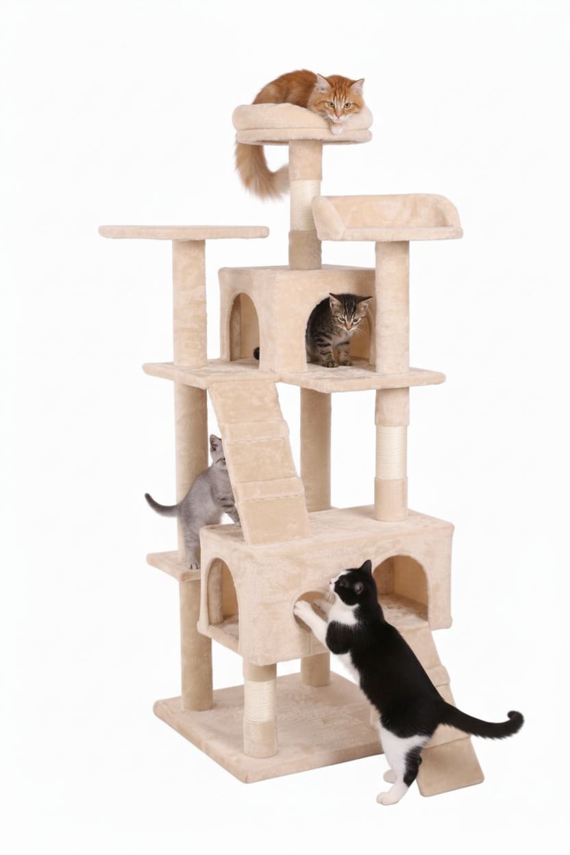 Cat Tree with Cats Interacting