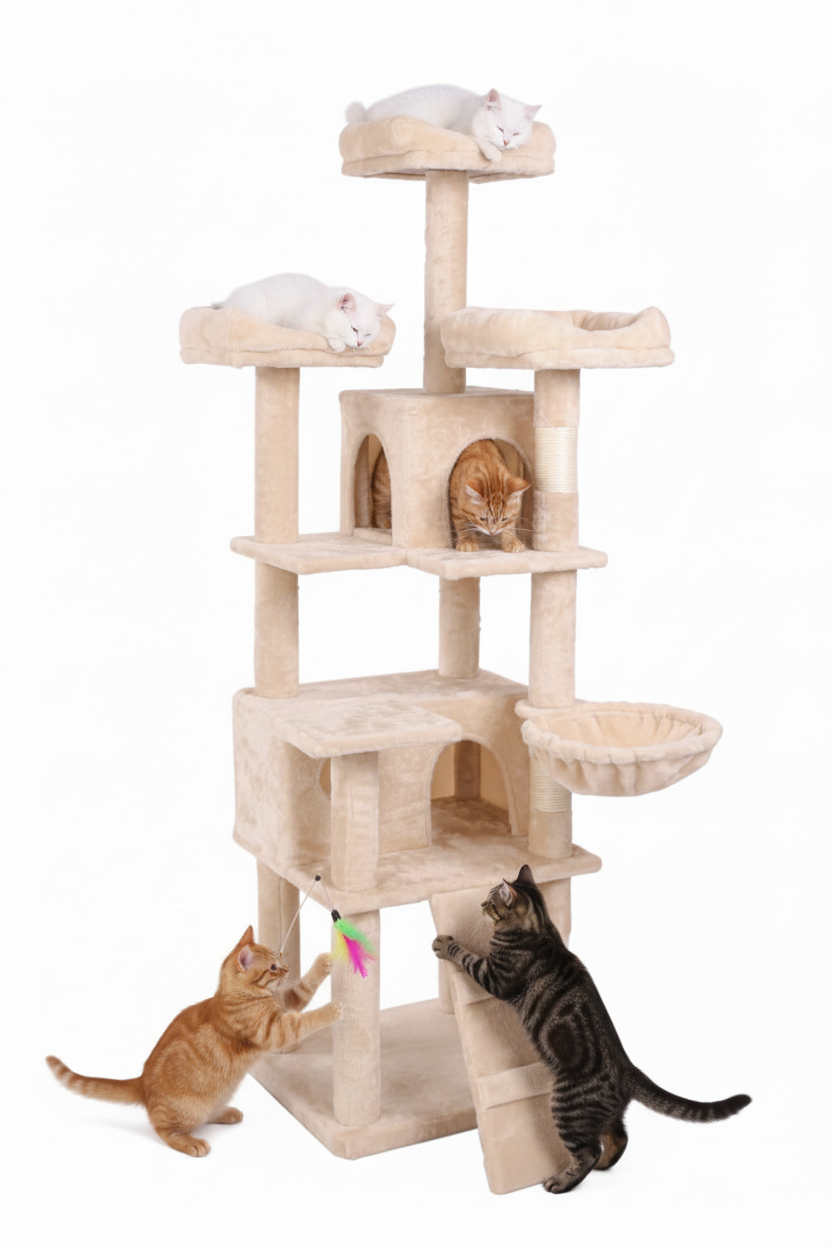 Cat Tree with Cats Playing