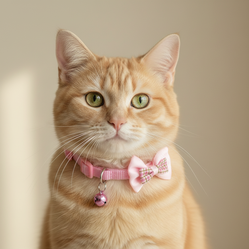 Cat wearing Pink Bow Collar