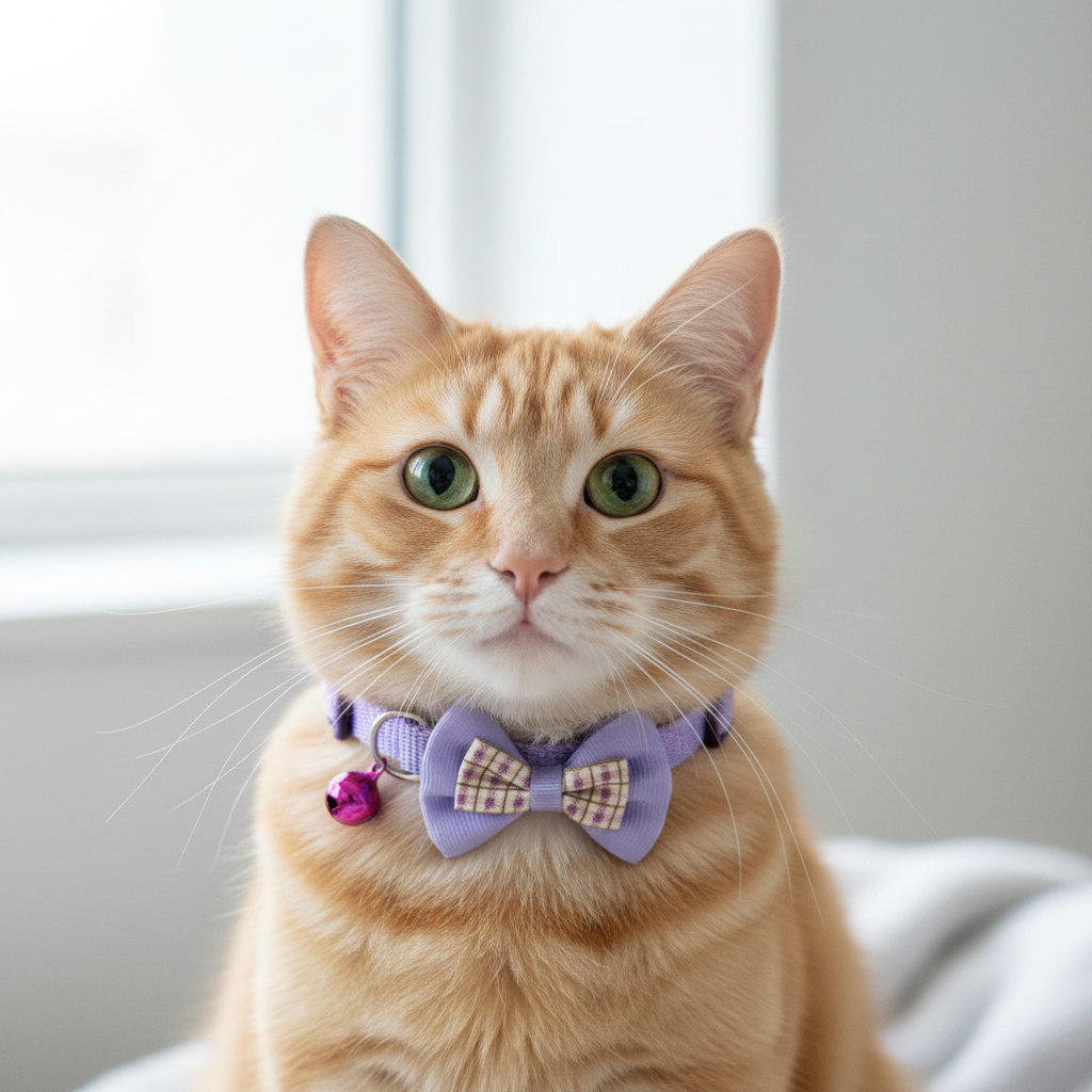 Cat wearing Purple Bow Collar