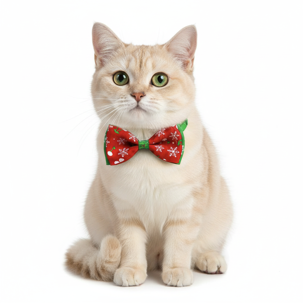Cat with Red Snowflake Bow Tie