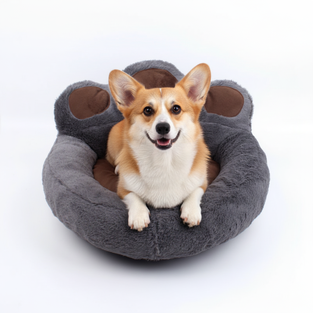 Corgi in Grey Paw Bed