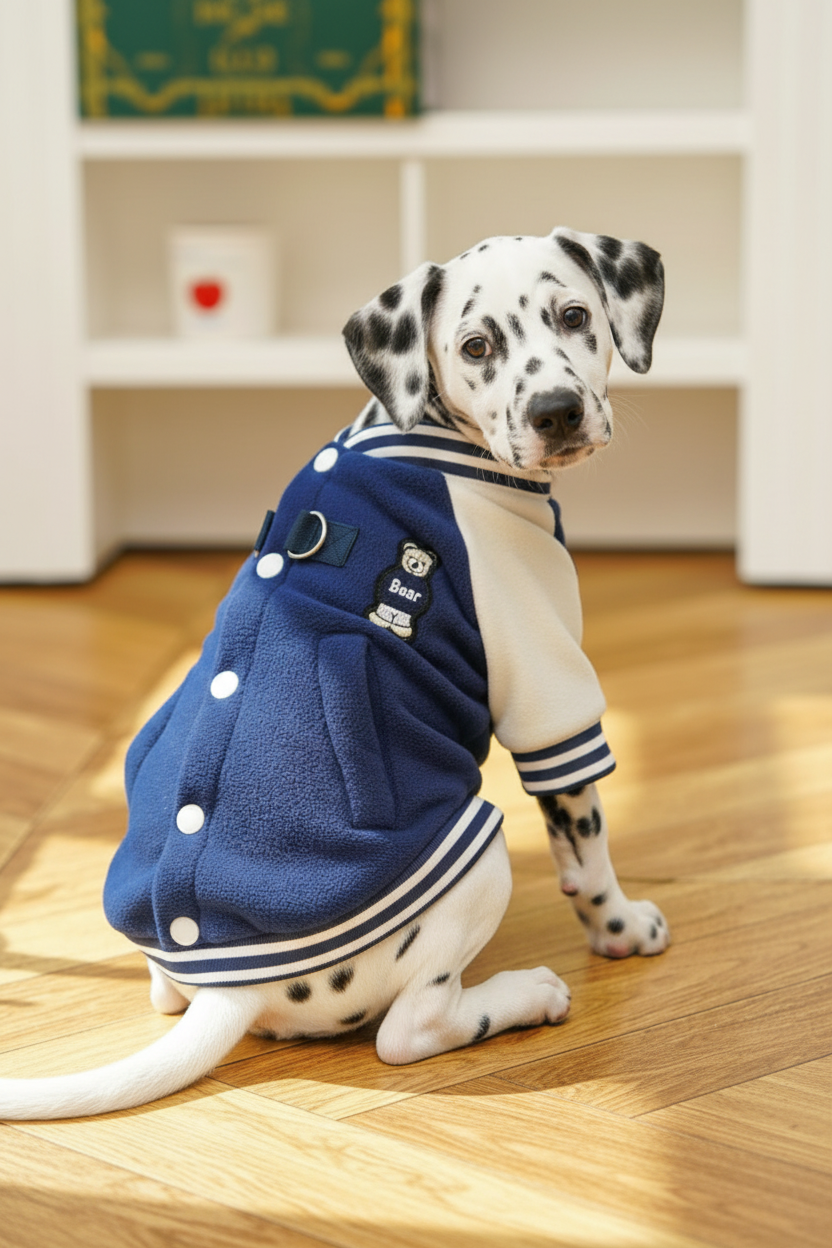 Dalmatian in varsity jacket