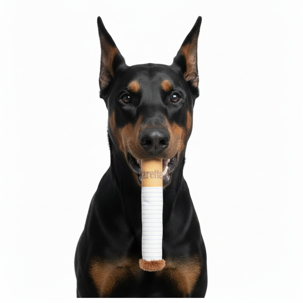 Doberman Holding Cigarette Toy by Filter End