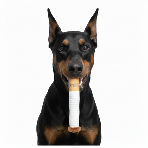 Doberman Holding Cigarette Toy by Filter End