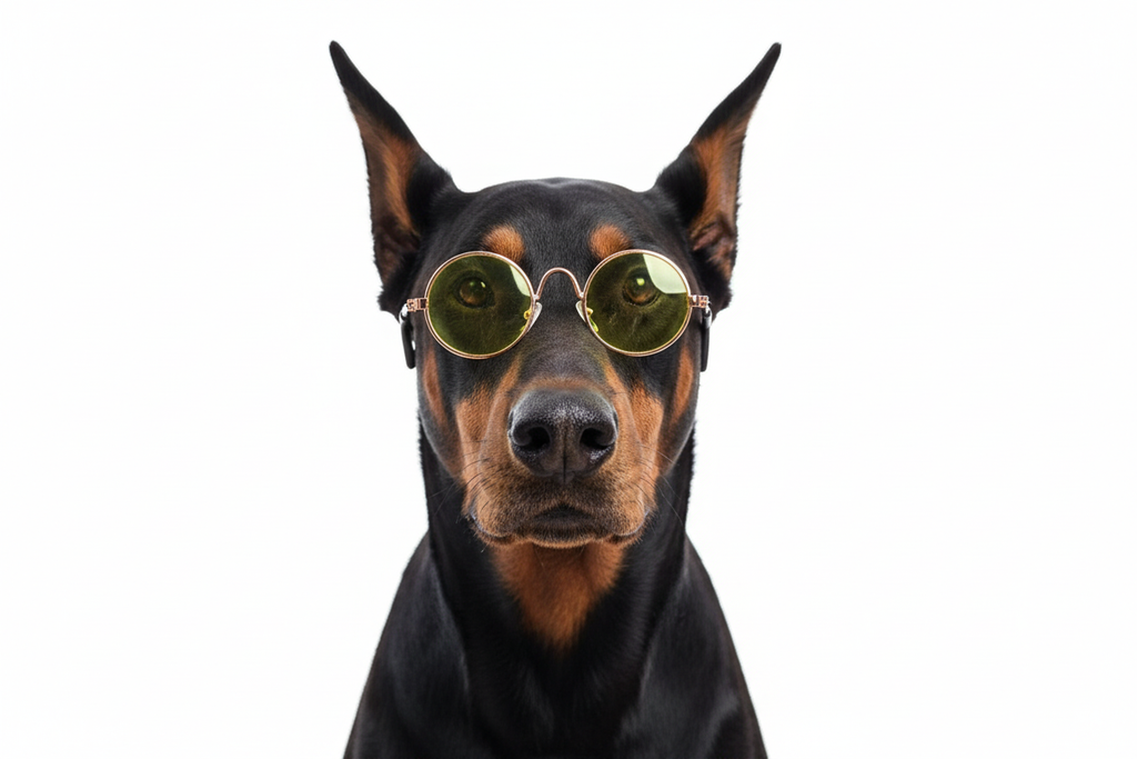 Doberman Wearing Yellow Round Pet Sunglasses