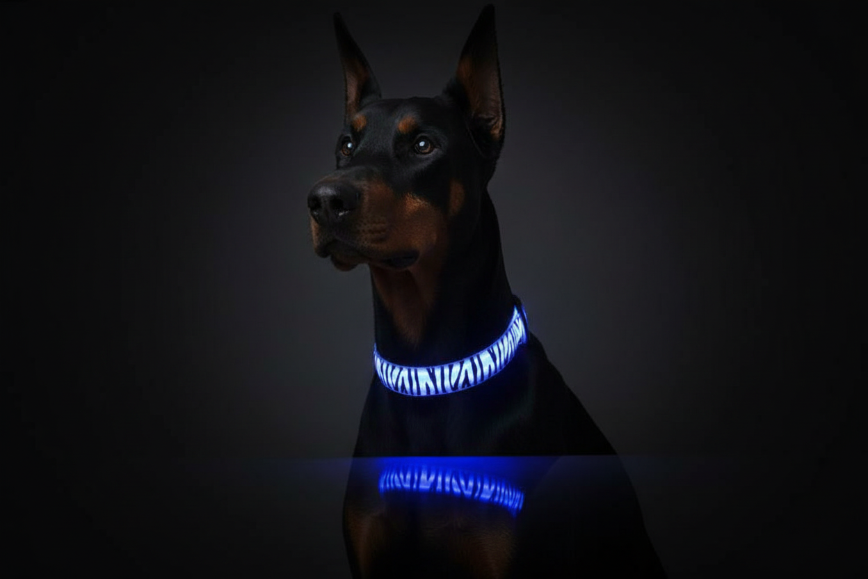 Doberman with LED Zebra Collar