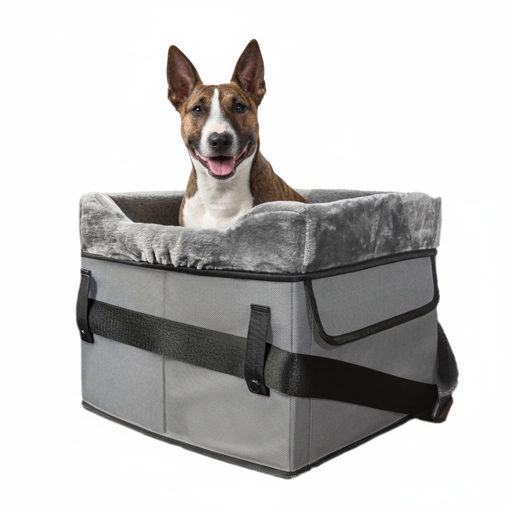 Dog in car booster seat - studio shot