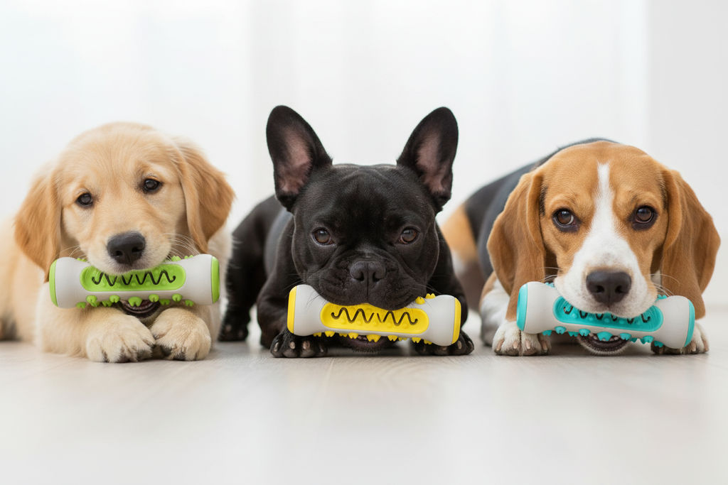 Dogs chewing dental toys