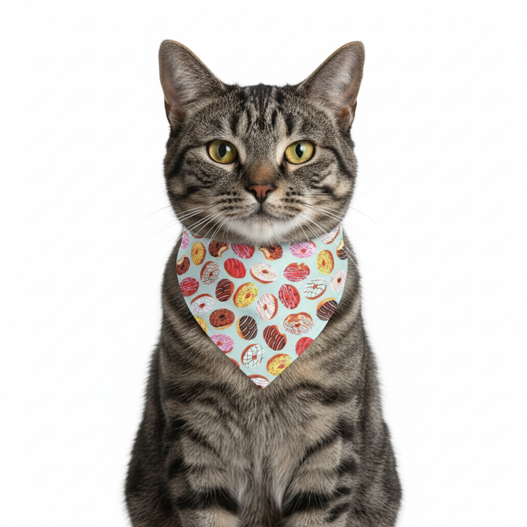 Donut Bandana on Black Tabby Cat