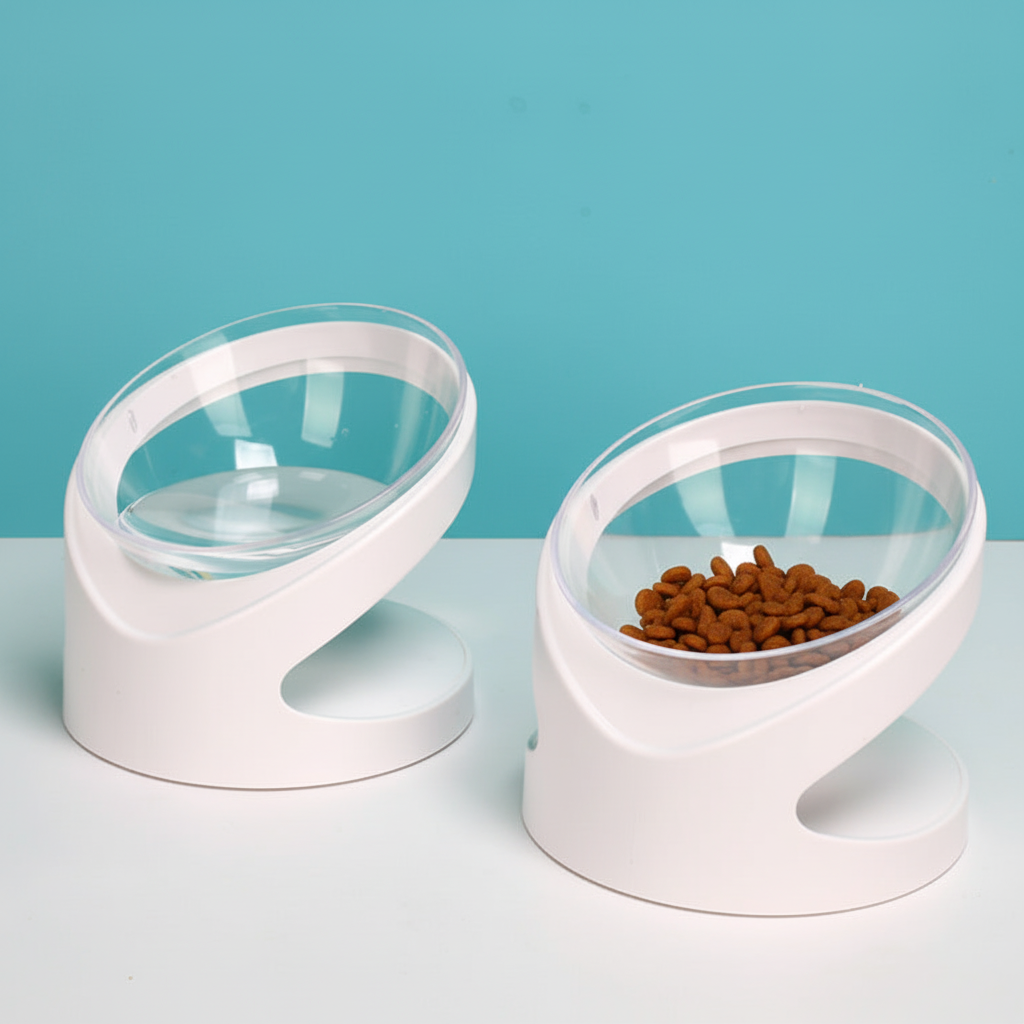 Elevated Cat Bowls with Baby Blue Background
