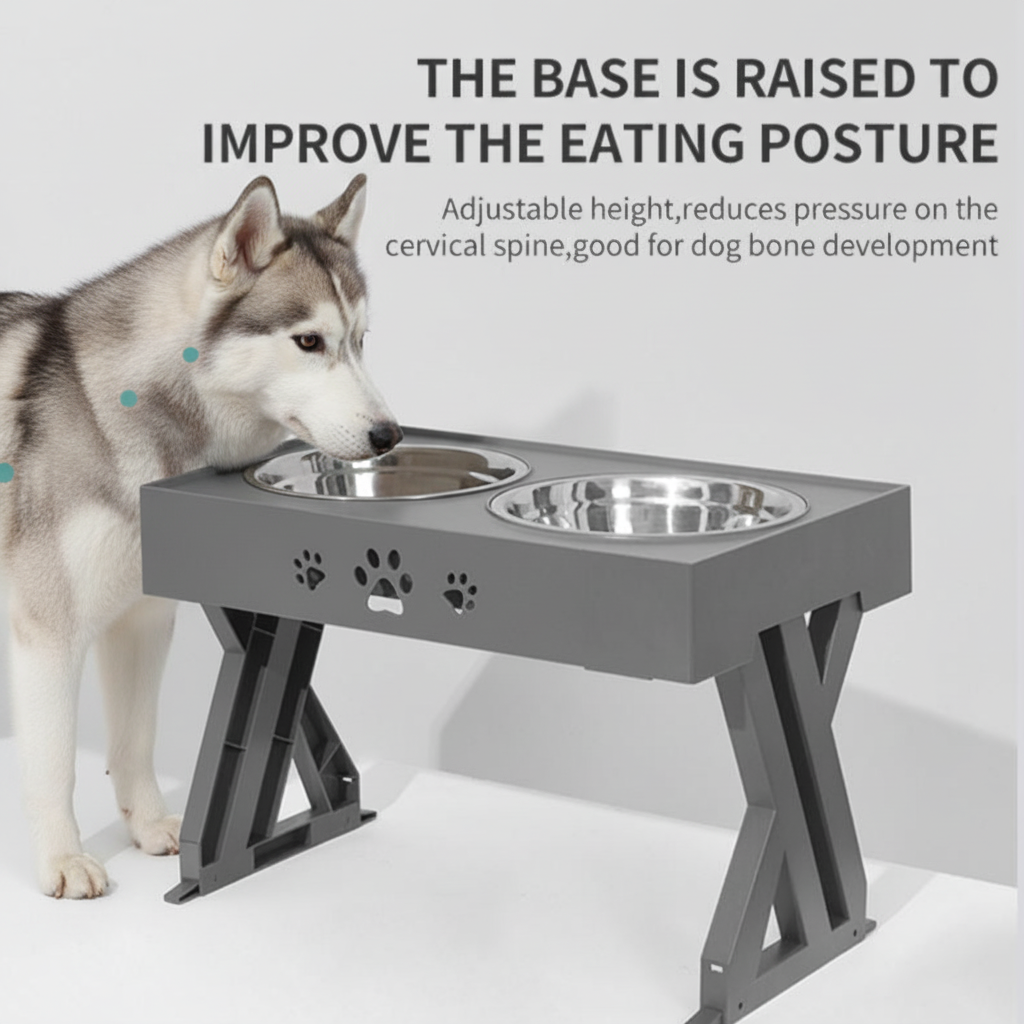 Elevated Dog Bowl Stand with Husky