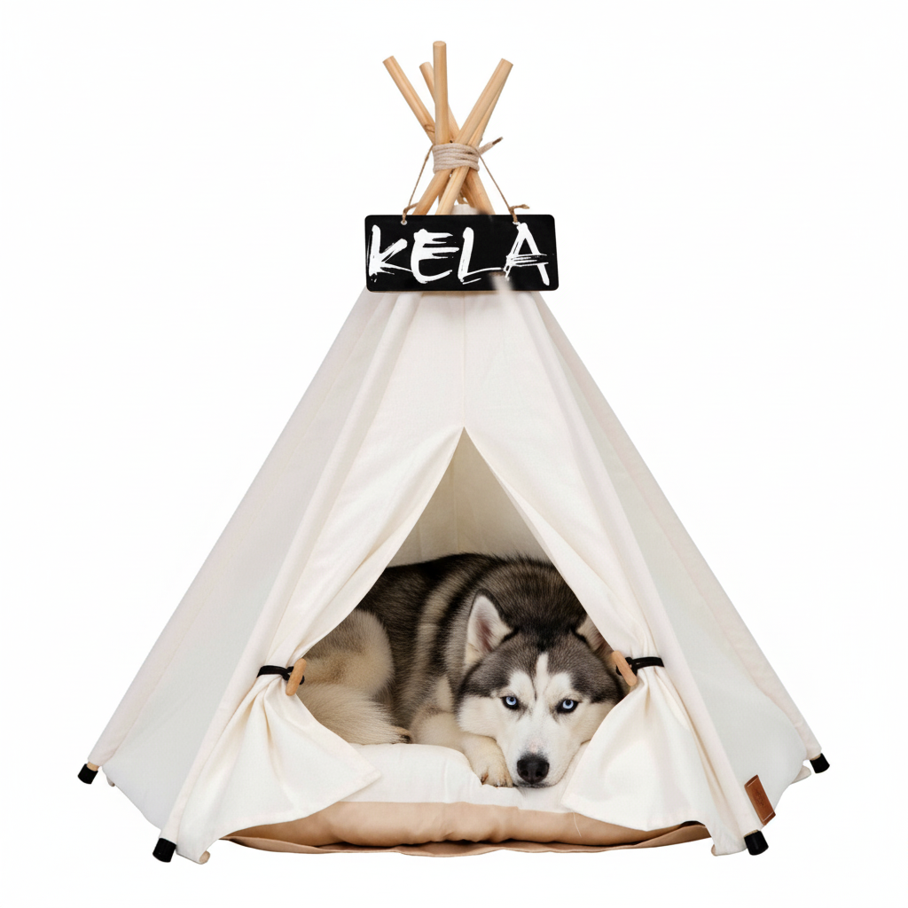 Husky in teepee