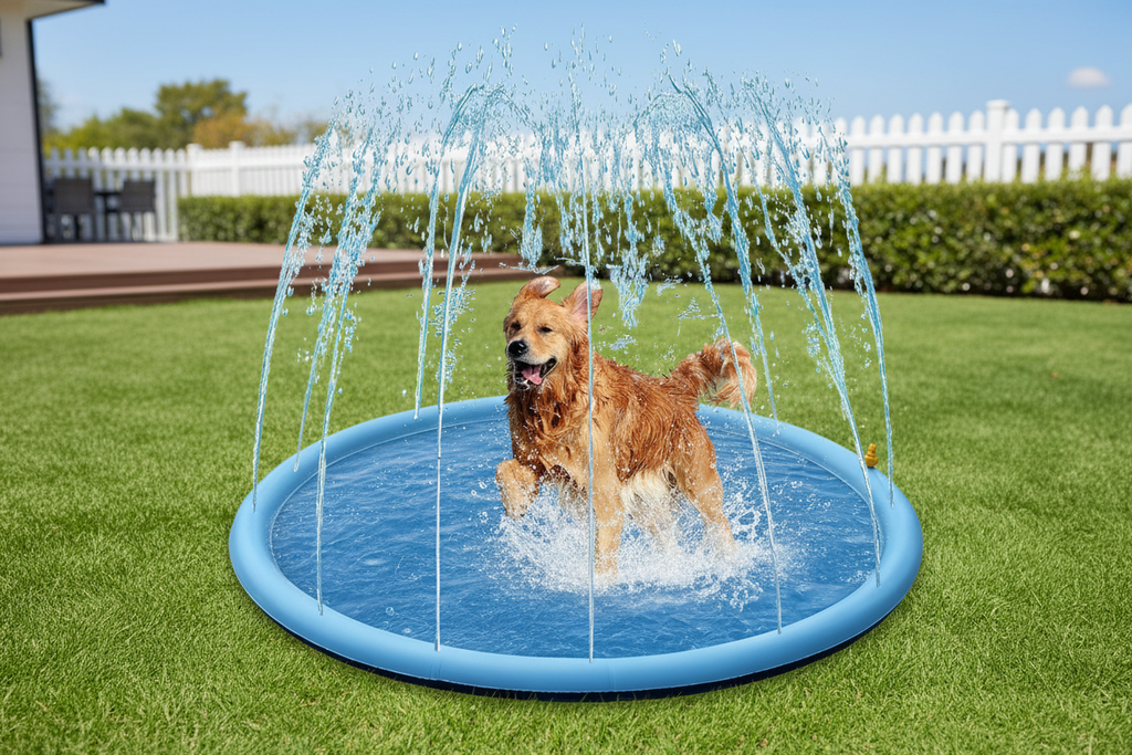 Water spray mat in backyard