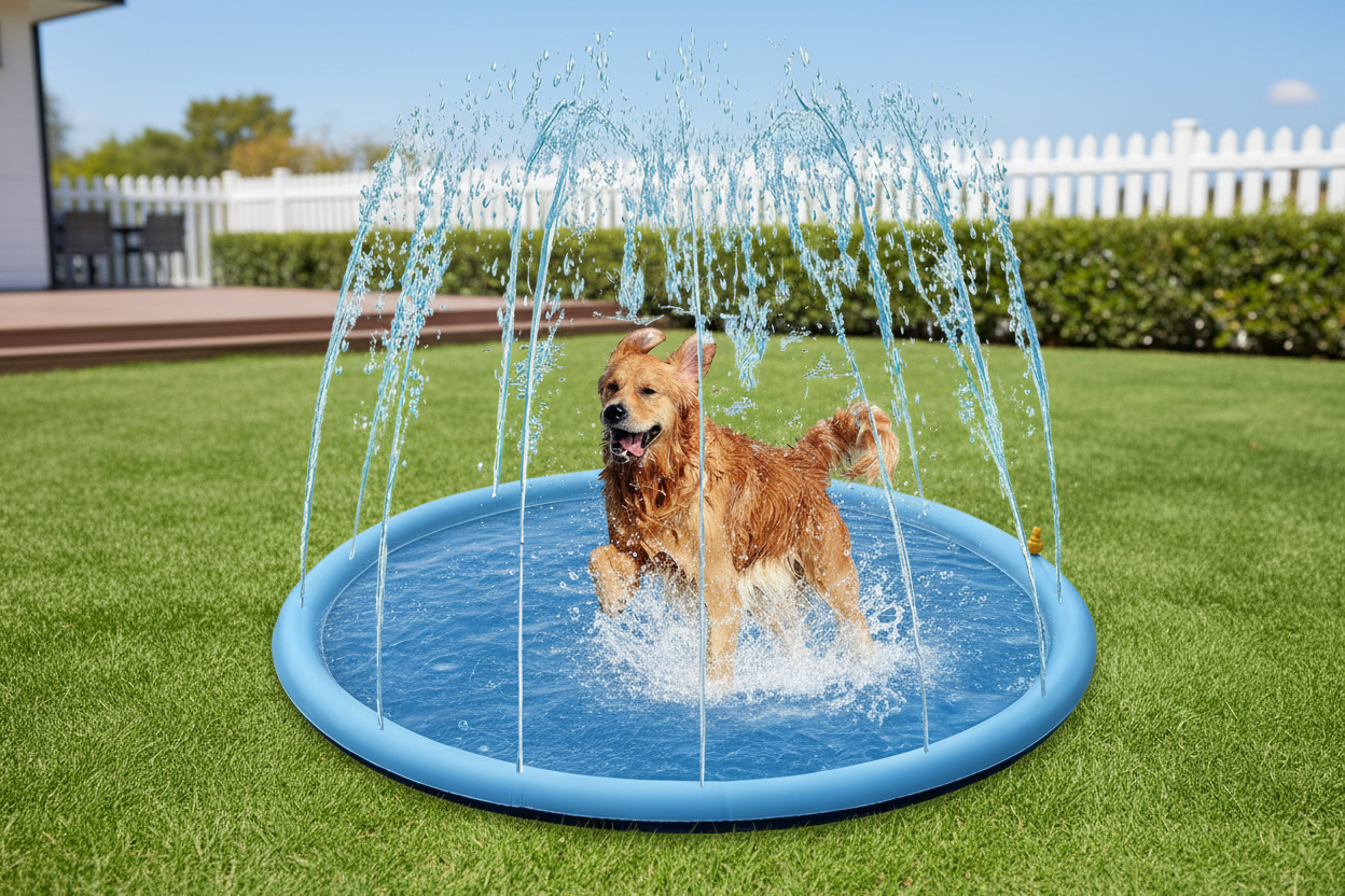 Water spray mat in backyard