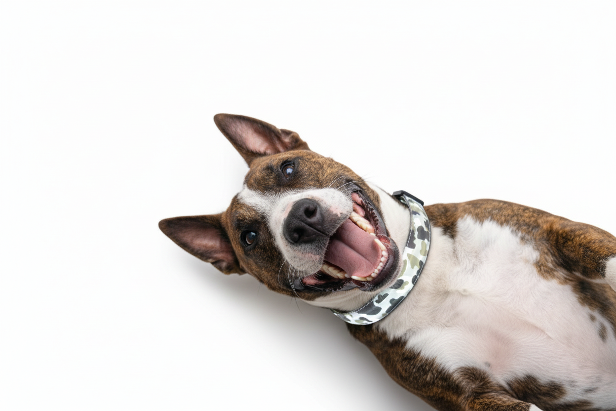 Brindle dog with LED camouflage collar