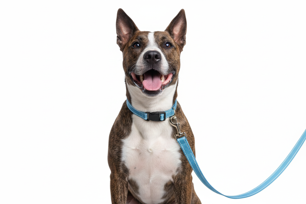 Brindle dog with nylon collar and leash set