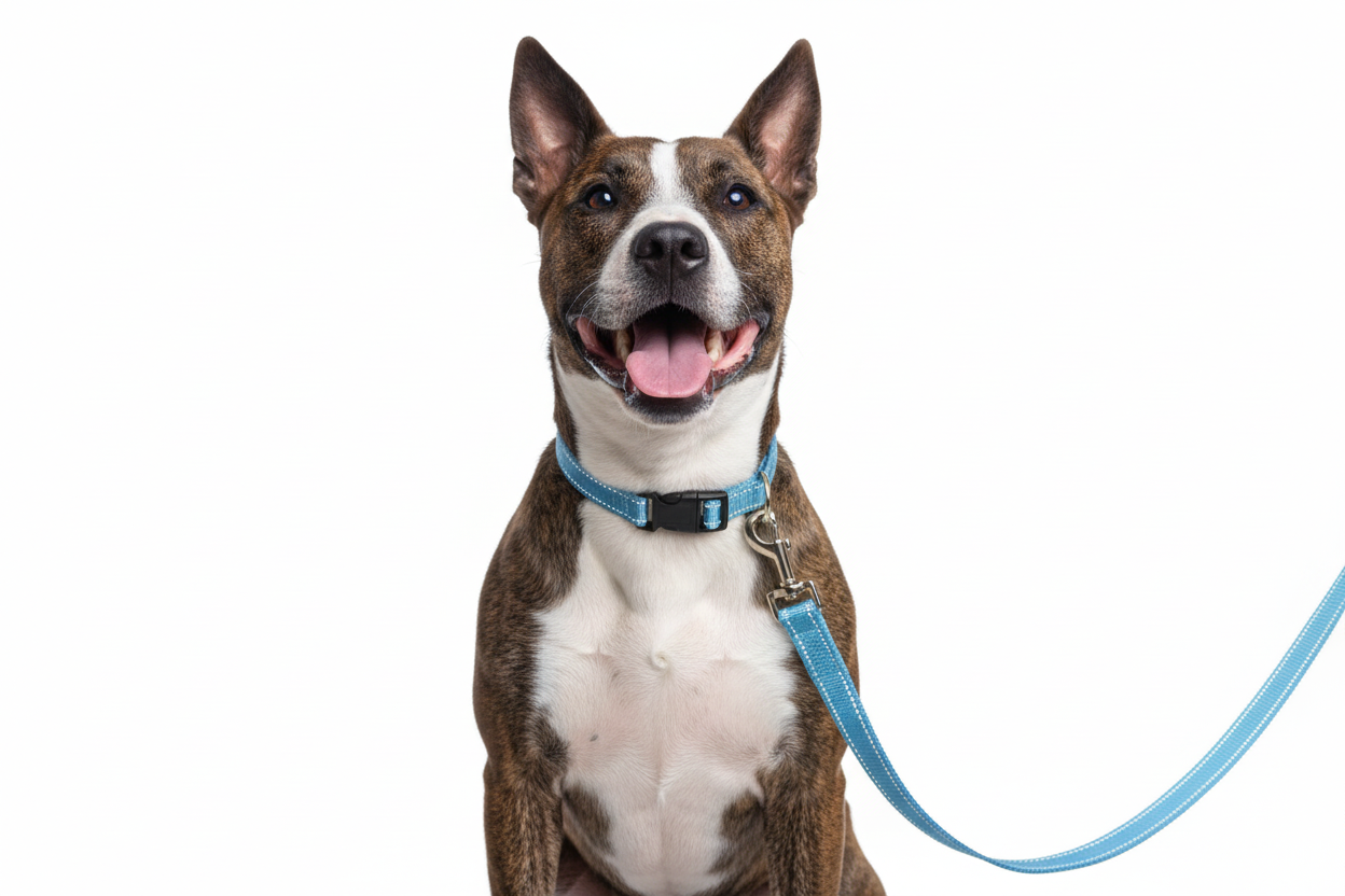 Brindle dog with nylon collar and leash set