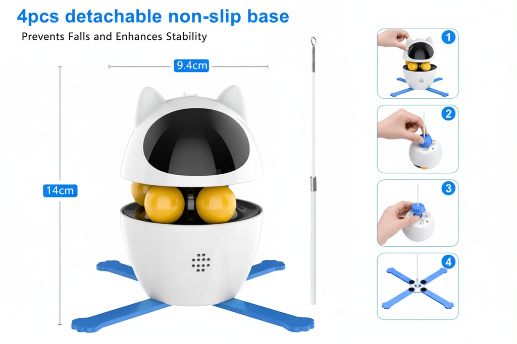 4-in-1 interactive cat toy with detachable non-slip base