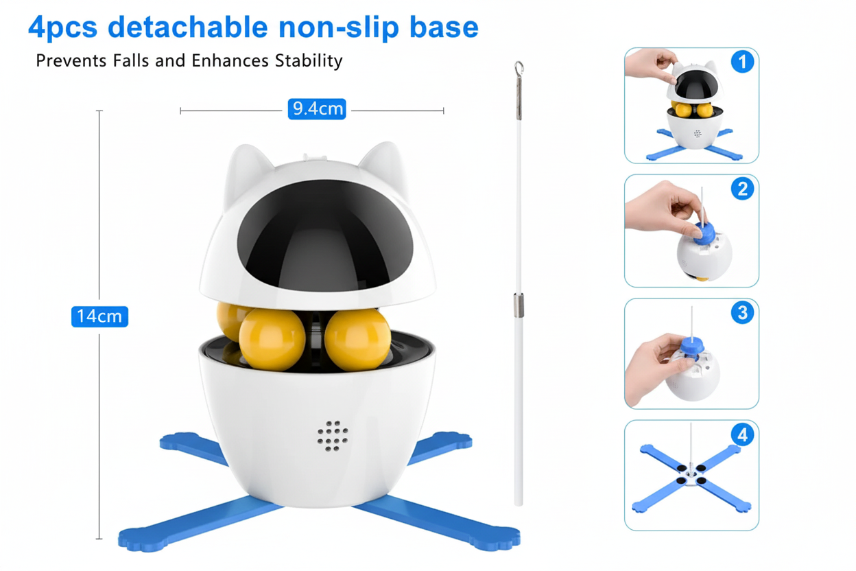 4-in-1 interactive cat toy with detachable non-slip base
