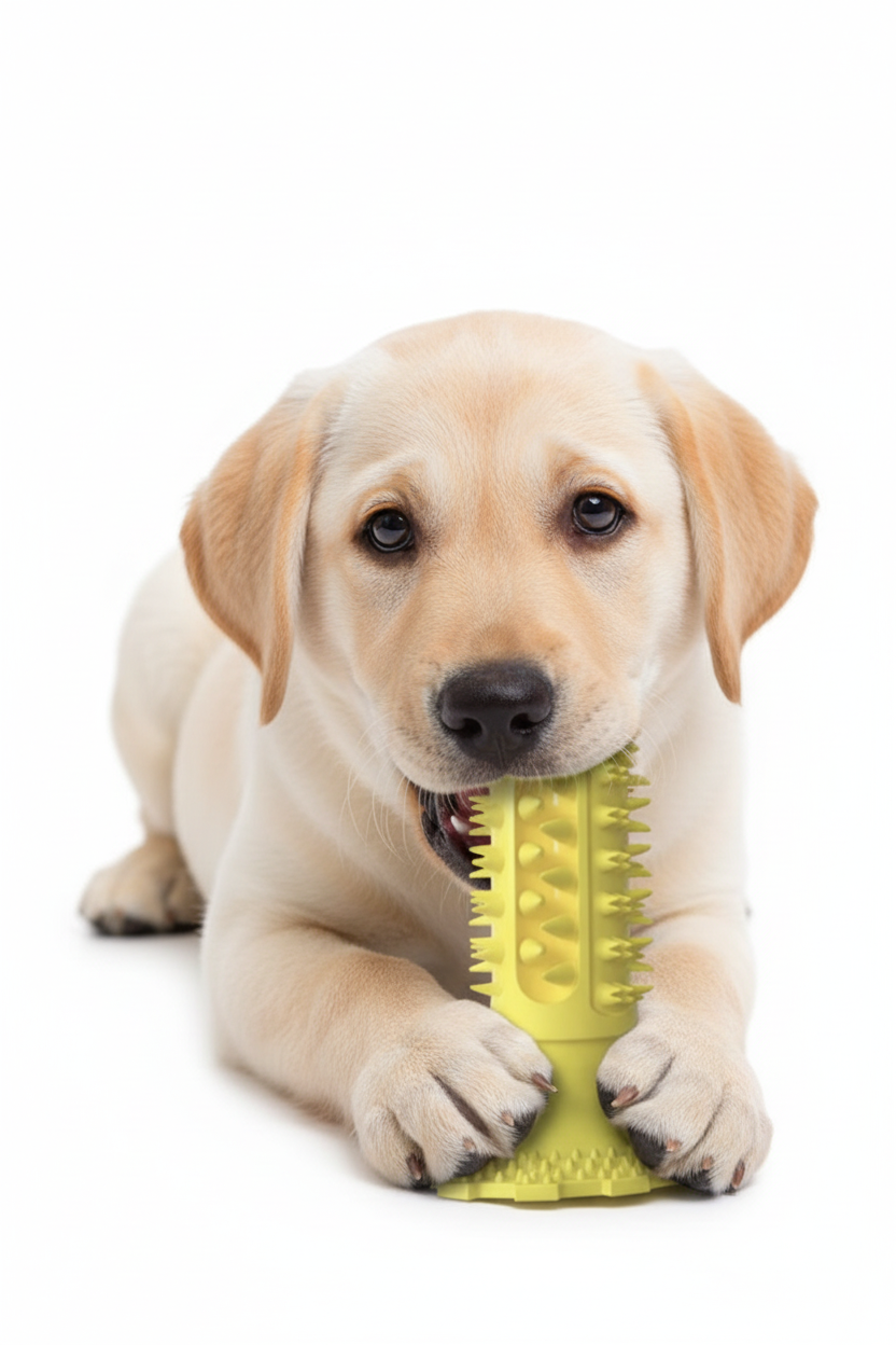 Lab puppy with dental toy