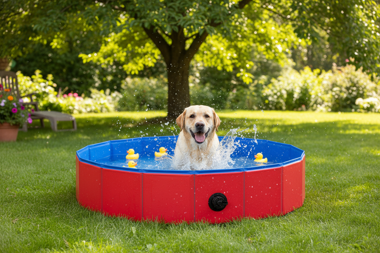 Lab splashing in pool
