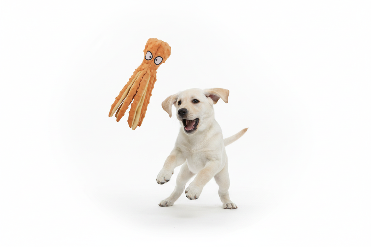 Labrador with Orange Octopus