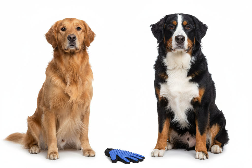 Long-haired dogs with grooming glove