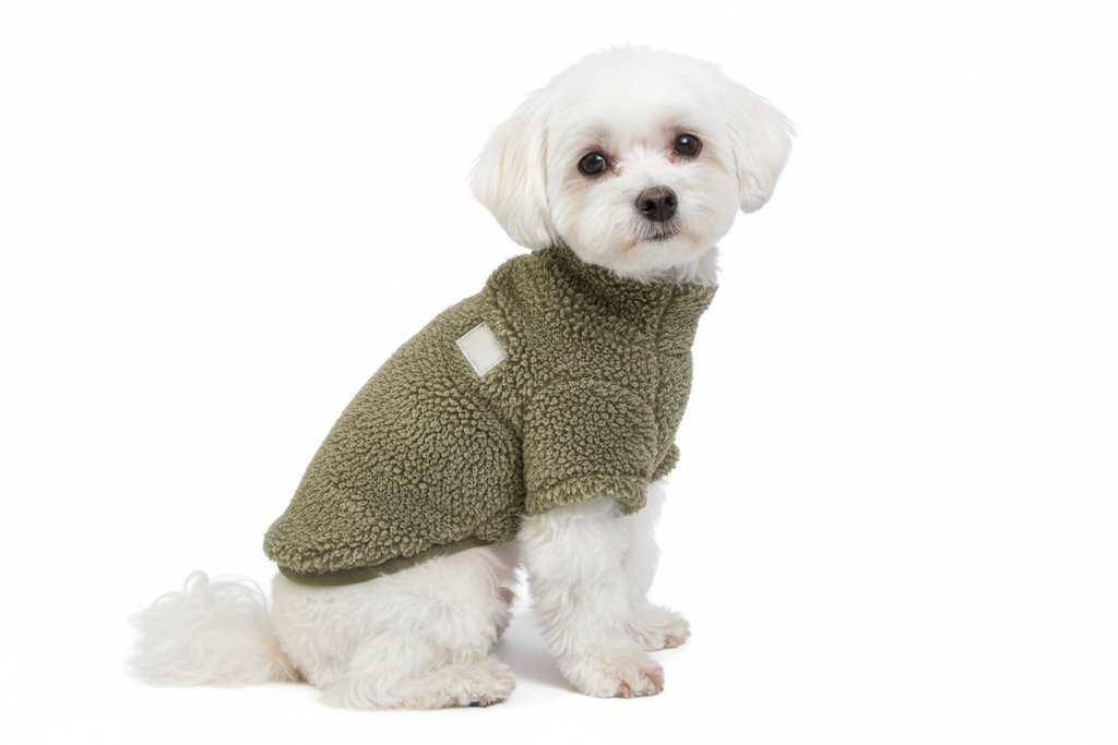 Maltese in Olive Sherpa Sweater