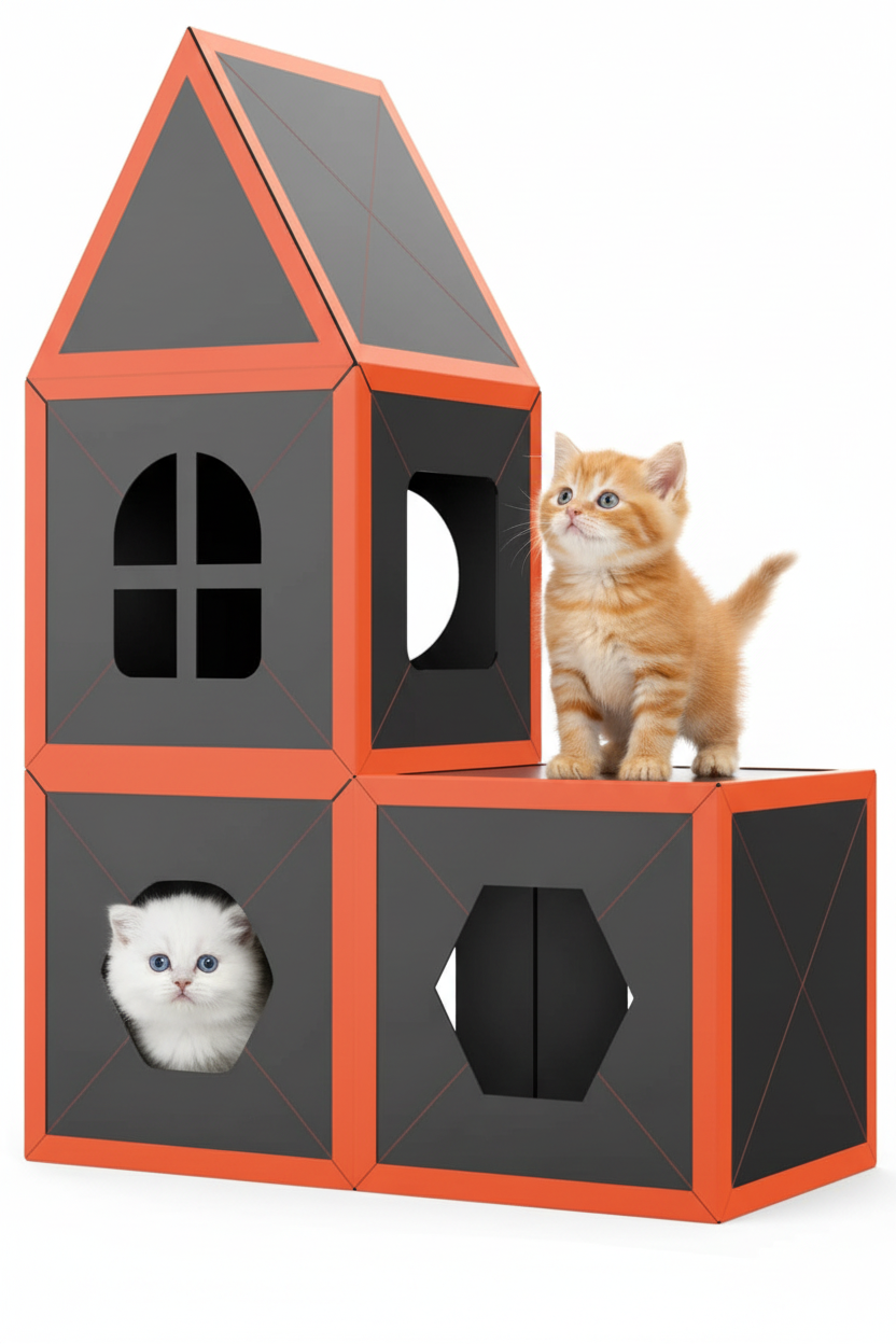 Modular Cat House with Kittens