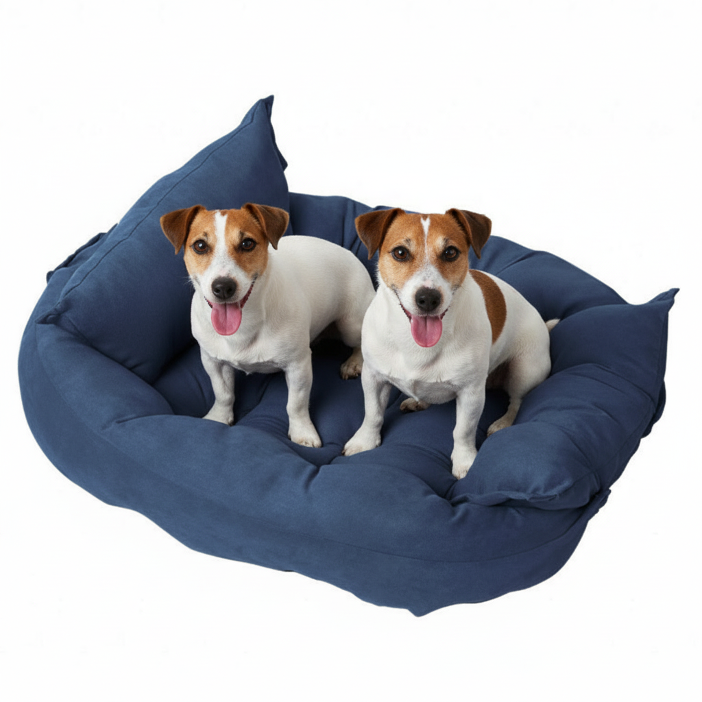 Navy Blue Pet Sofa Bed with Jack Russels