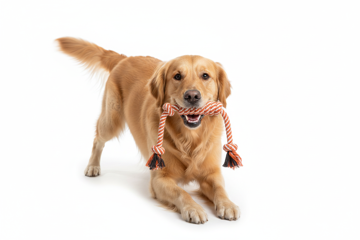 Orange & White Rope Toy – Golden Retriever