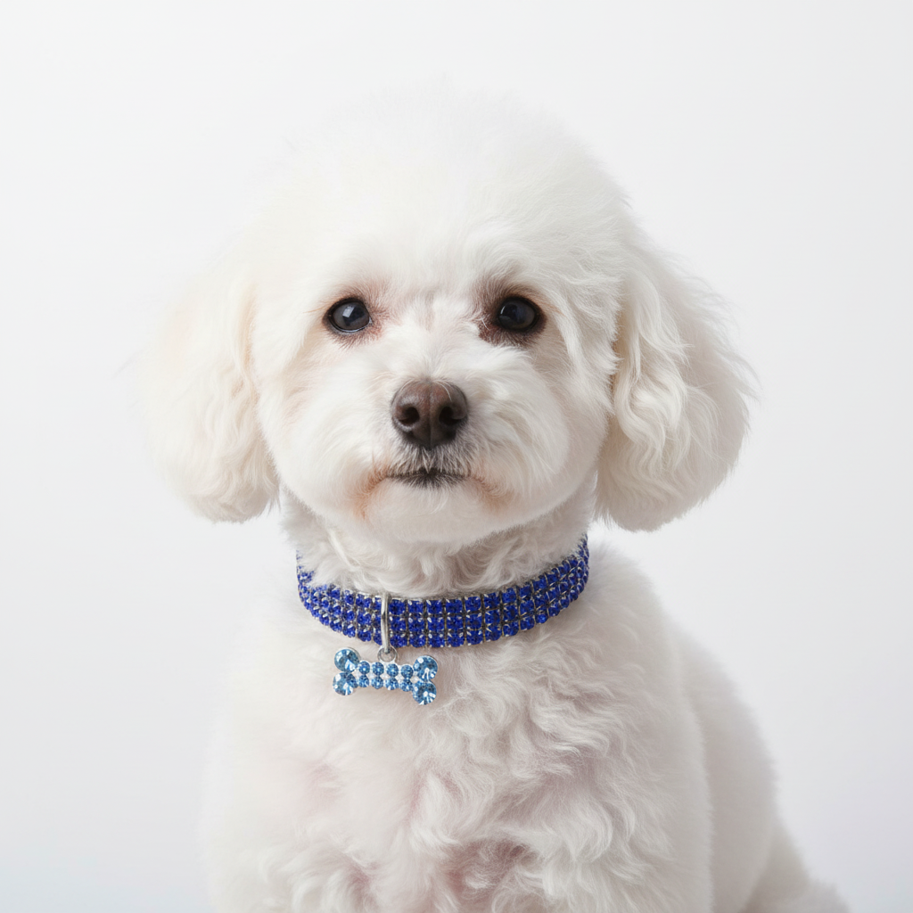 Poodle Wearing Blue Rhinestone Collar