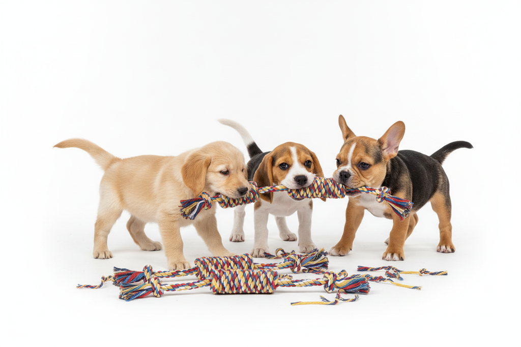 Puppies Playing with Rope Toys