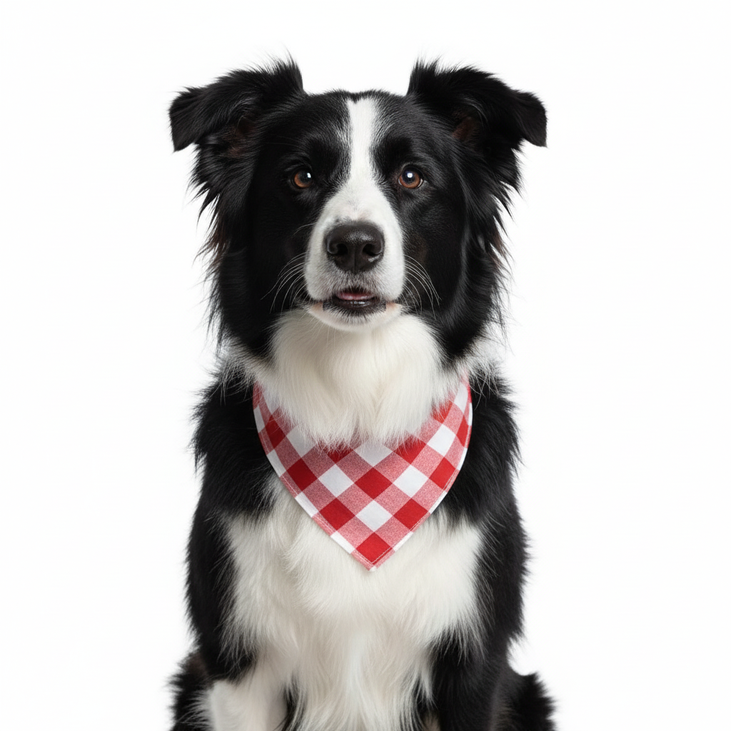 Red Plaid Bandana on Border Collie