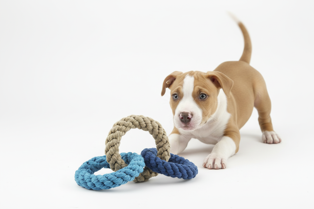 Rope Rings with Playful Pitbull Puppy
