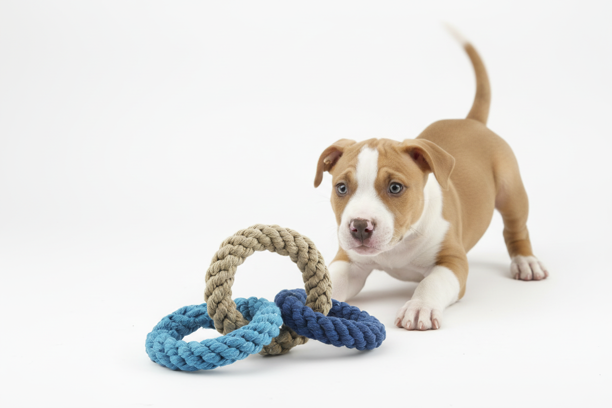 Rope Rings with Playful Pitbull Puppy