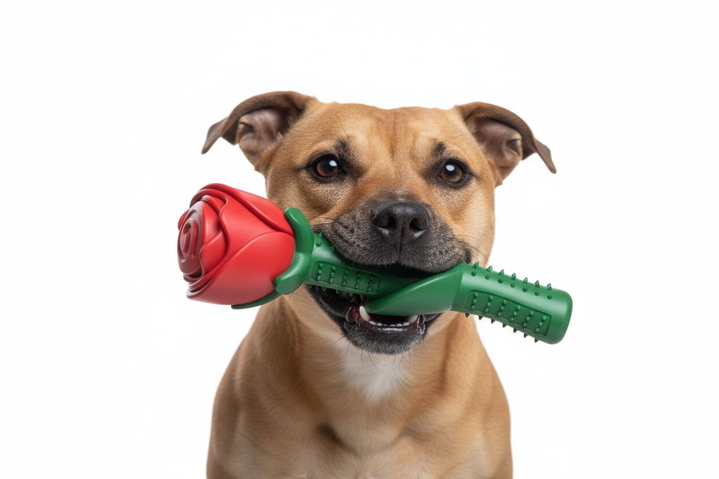 Rose Chew Toy with Tan Staffie