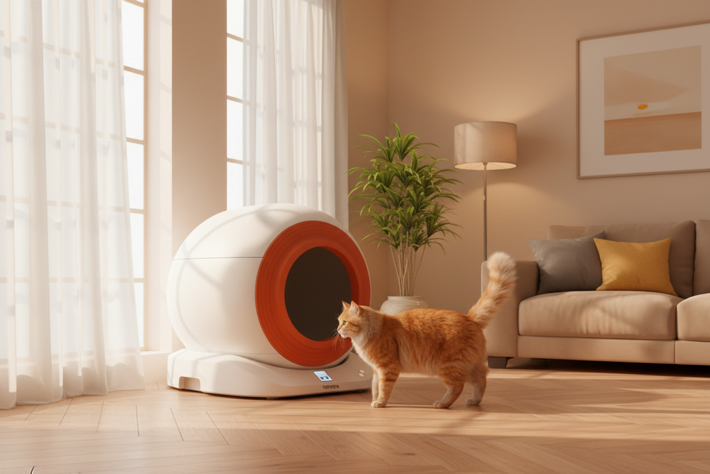 Self-Cleaning Litter Box with Ginger Cat