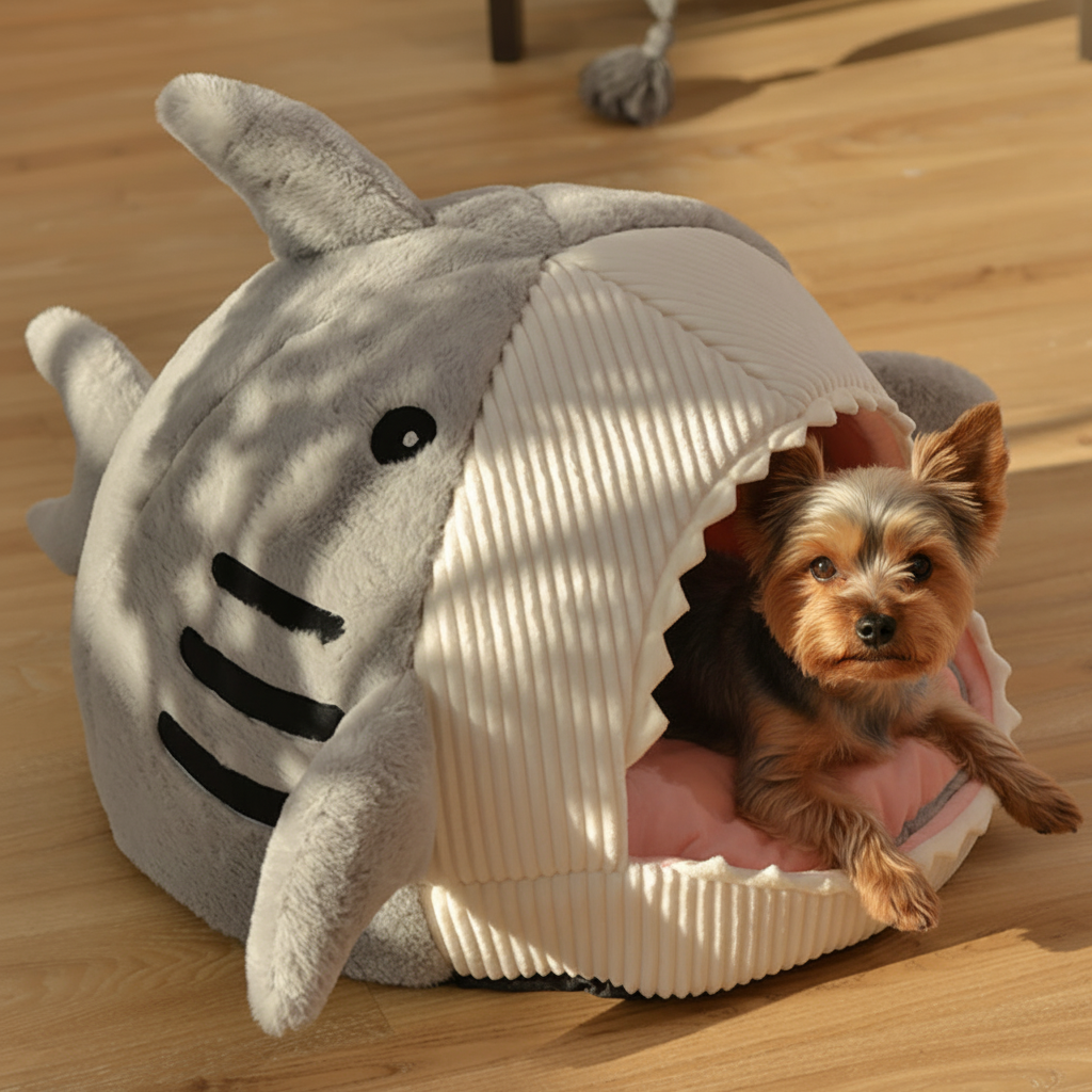 Shark Bed with Yorkie