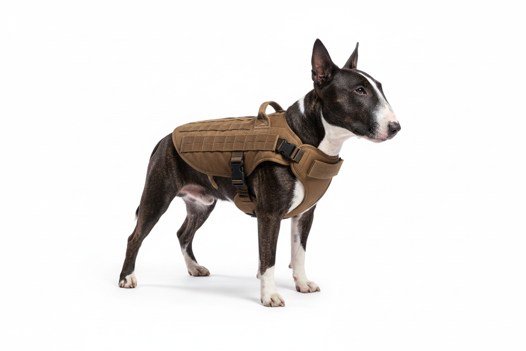 Side view of brown tactical vest