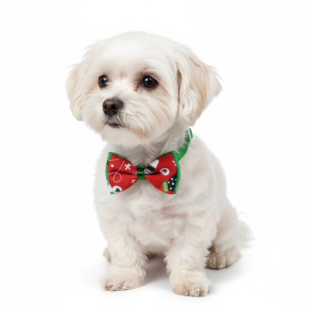 Small Dog with Christmas Character Bow Tie